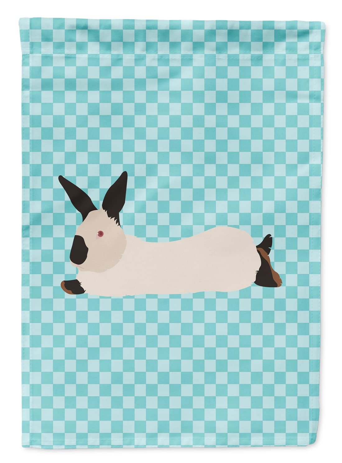 Caroline's Treasures BB8141GF California White Rabbit Blue Check Flag Garden Size , Small, multicolor