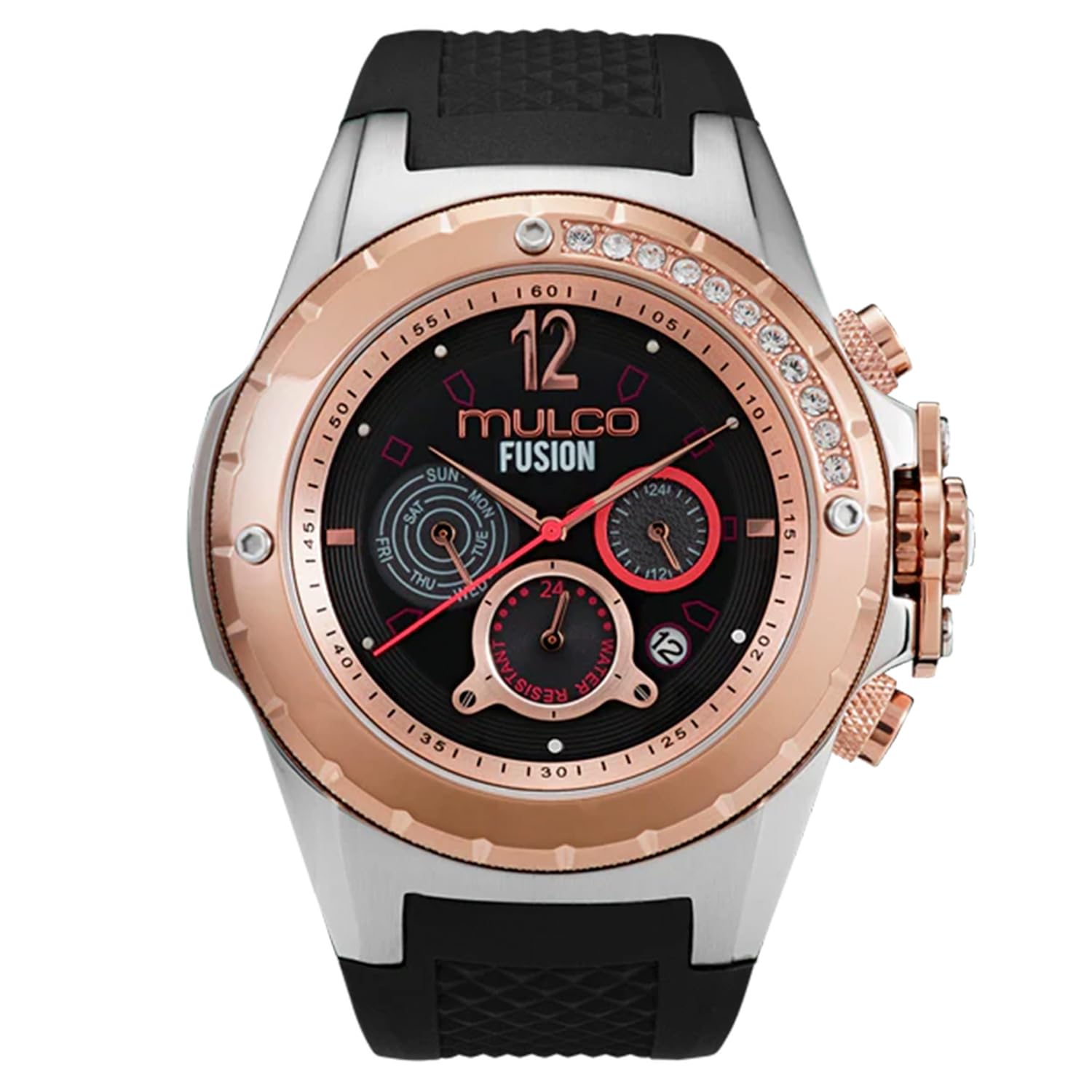 MULCO Watches for Women-Blue Marine, Silver Stainless Steel Case with Silicone Wrist Band, Quartz Multifunction Movement,Large Analog Display, Crystal