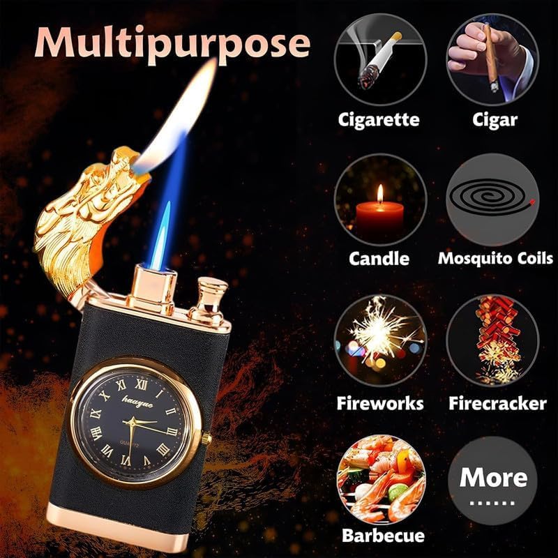 Drumstone (𝟏𝟔 Years Warranty) Stylish Eagle Head Dual Butane Lighter Refillable Windproof Torch & Soft Flame Adjustable Jet Flame Unique Collectible Gift for Men Smokers Outdoor Use 3