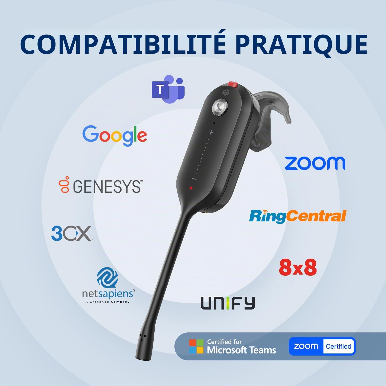 Yealink WH63 Wireless DECT Headset UC, Casque téléphonique de Bureau avec Microphone, portée sans Fil de 120 m, 8 Heures d'autonomie de Conversation, Port dans Les 3 Sens