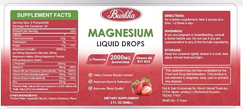 Miniatura 2 de Paquete de 2 suplementos de glicinato de magnesio de 500 mg, gotas líquidas de glicinato de magnesio con malato de magnesio, taurato, citrato y zinc