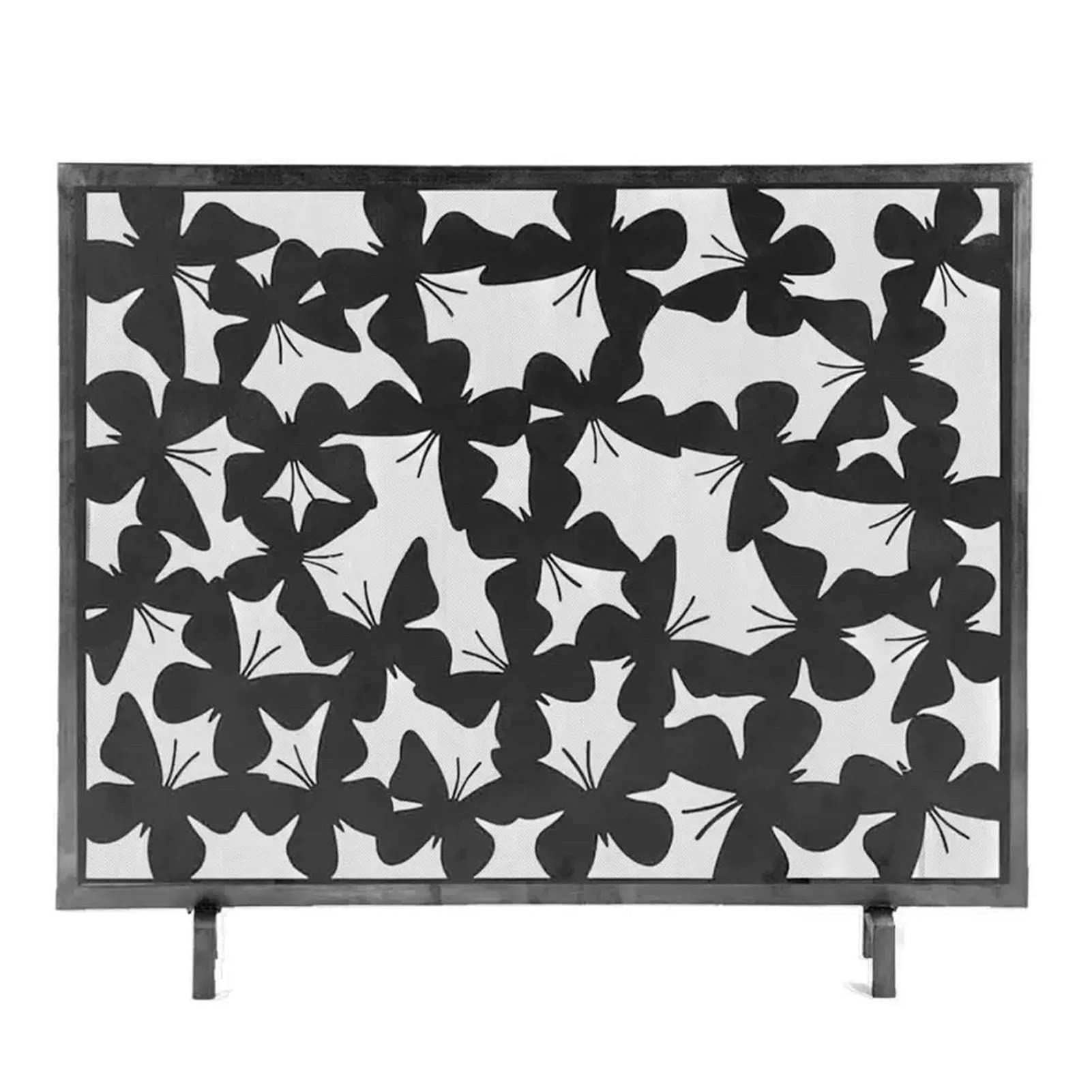 Écran de cheminée en fer robuste noir au design papillon raffiné