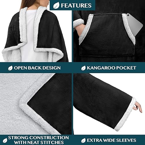 Miniatura 3 de PAVILIA Manta de vellón sherpa prémium con mangas para mujeres y hombres adultos, para llevar puesta, cálida y acogedora, súper suave, mangas