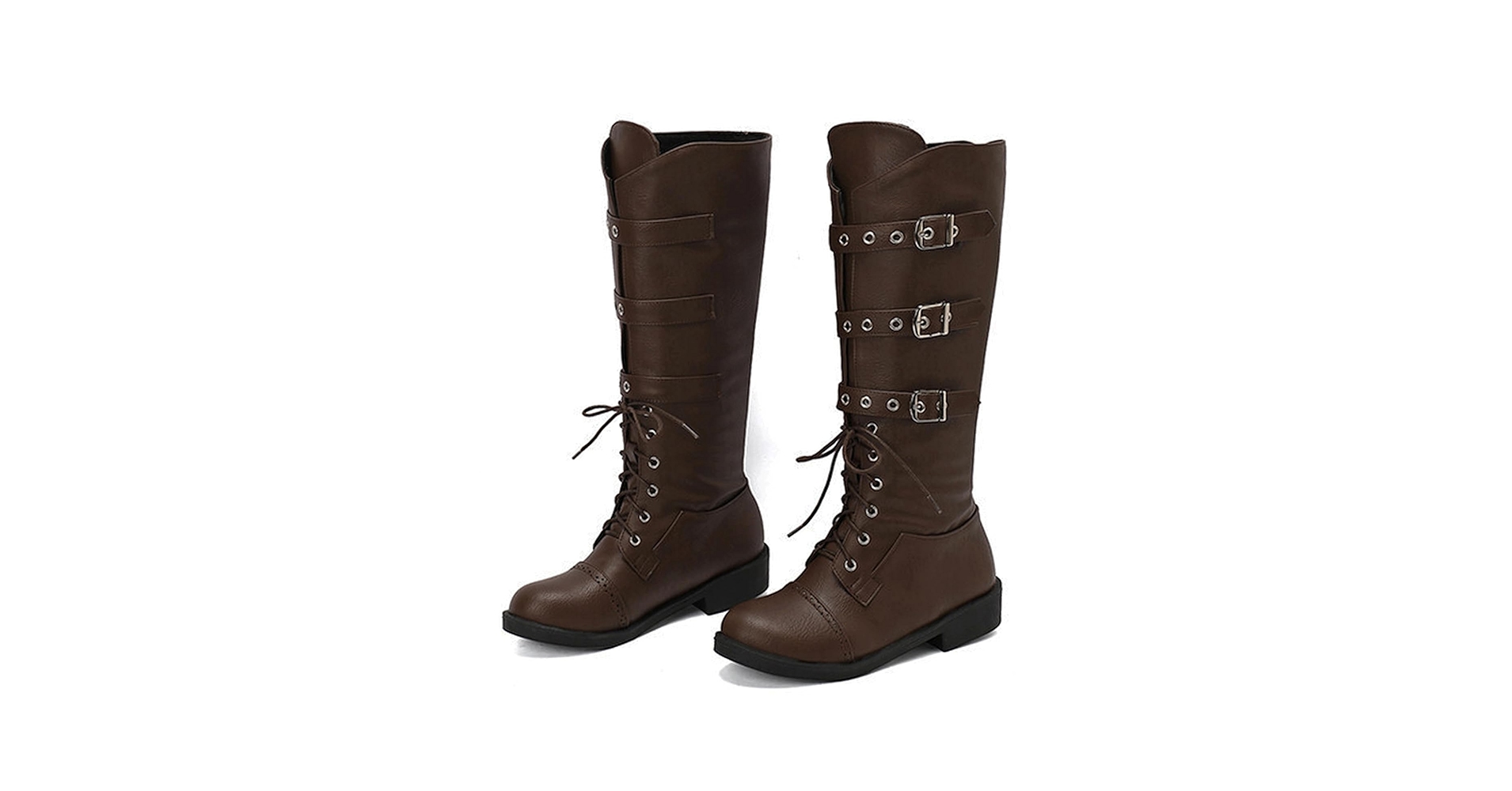 Amazon.com | Women's Vintage Round Toe Lace-up Buckle Knee