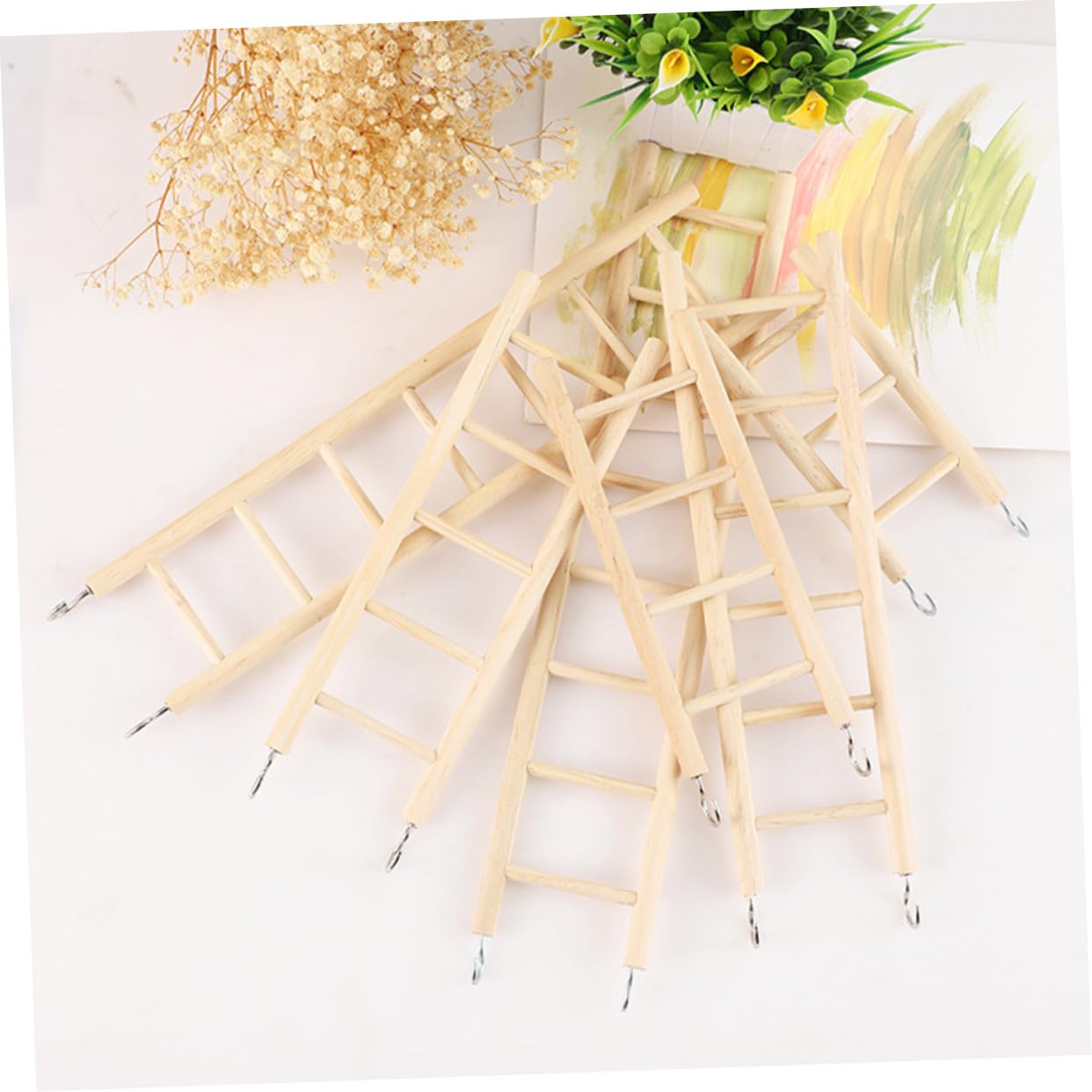 BESTonZON Set 6 Pezzi Scala per Uccelli in Legno Khaki per Pappagalli e Parrocchetti, Giocattolo da Arrampicata per Gabbia, Facile da Installare, Migliora L'equilibrio