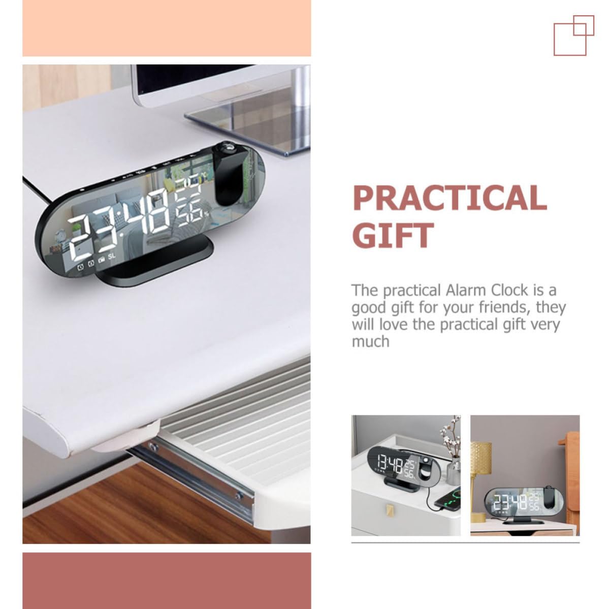 Gadpiparty Reloj Despertador Digital Multifunción Proyección y Apagado Automático Pantalla LED para Oficina y Sala de Estar en Material Abs Negro