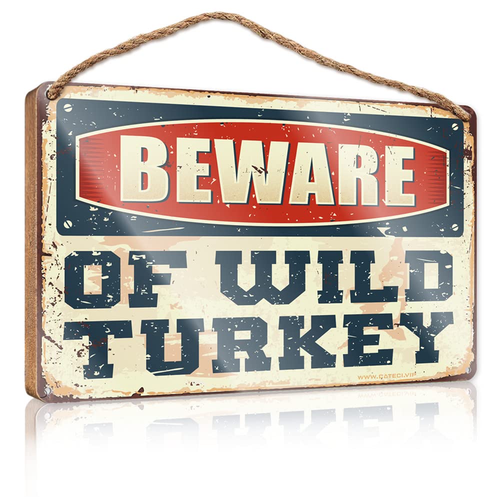 Dtha One Color Kitchen Sign Decor Beware Of Wild Turkey Wooden Sign Wall Hanging Wood Sign Hanging Decor Sign(23X35cm)