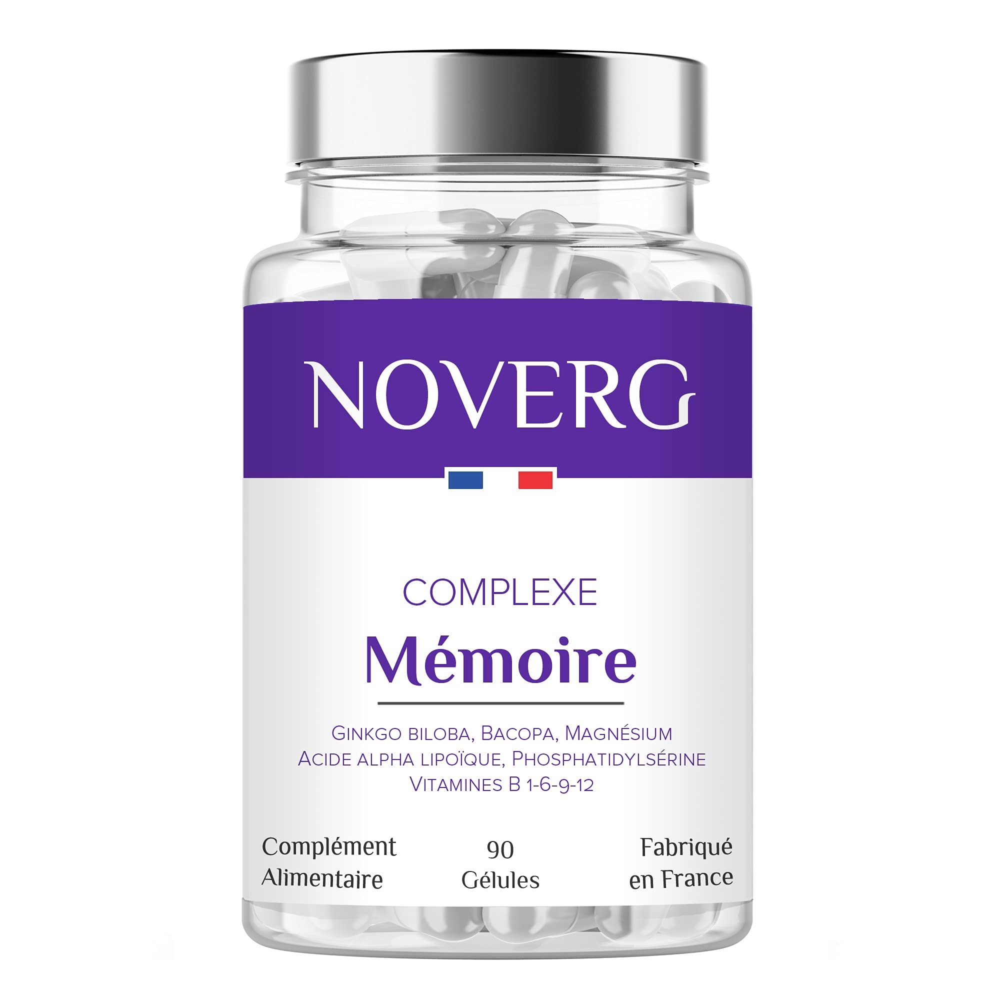 Mémoire & Concentration | Maintien la Mémoire et préserve la Fonction Cognitive | Ginkgo biloba, Bacopa, Magnésium | Sans caféine et Sans stimulant | Vegan | 90 Gélules | 30 Jours | Fabriqué en France