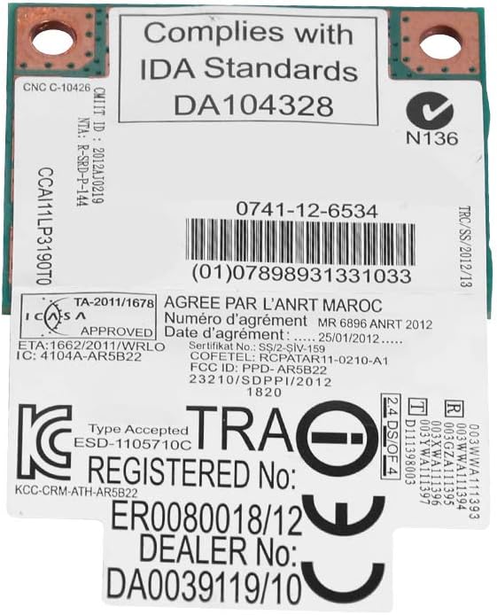 Tarjeta de Red Dual Band AUNMAS AR5B22 2.4 GHz / 5 GHz, 300 Mbps, Bluetooth 4.0, Interfaz Mini PCI-E miniatura 9