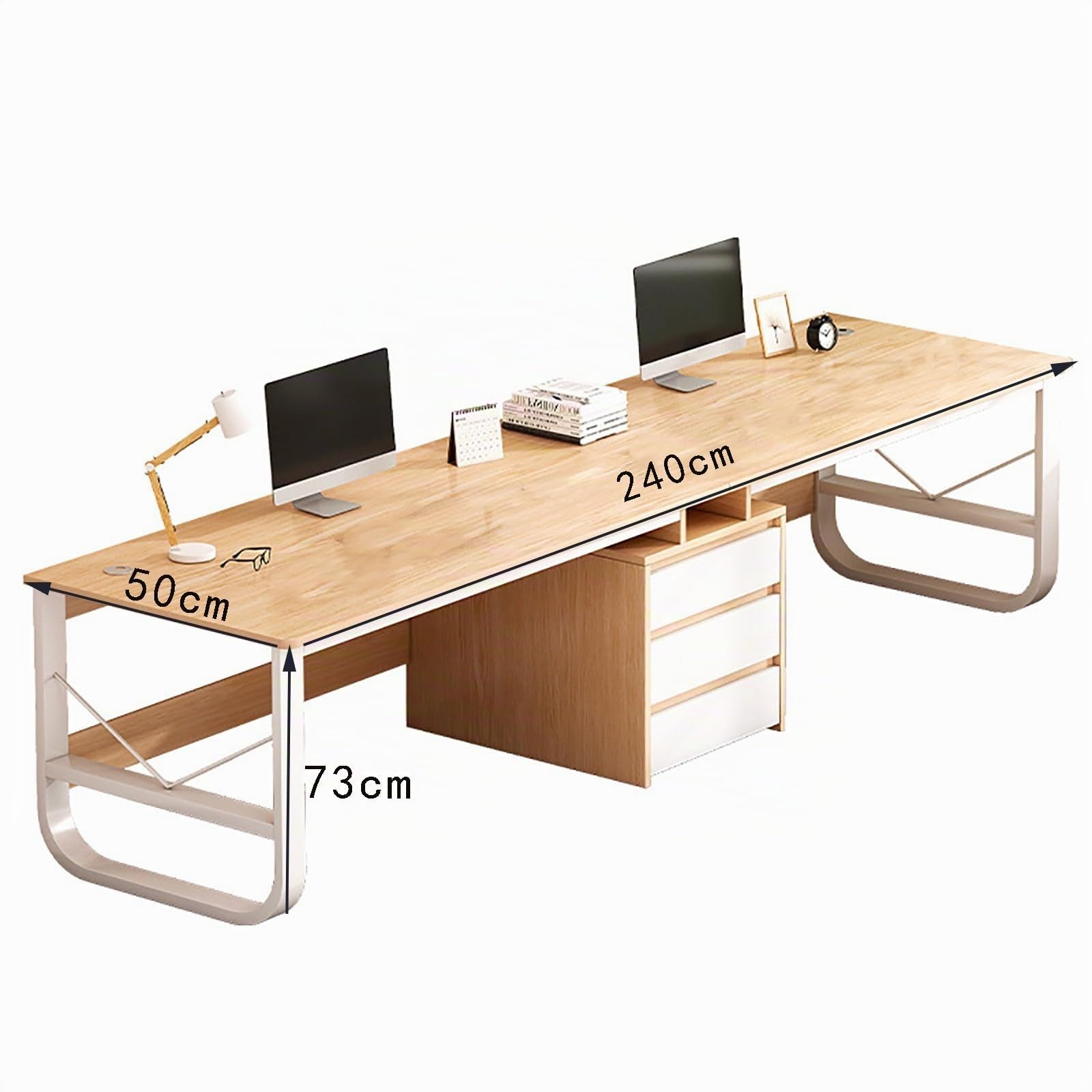 Escritorio doble, escritorio de computadora extra largo, escritorio con cajones, estación de trabajo doble, escritorio de computadora grande de madera, escritorio moderno para el hogar Dark wood,240cm