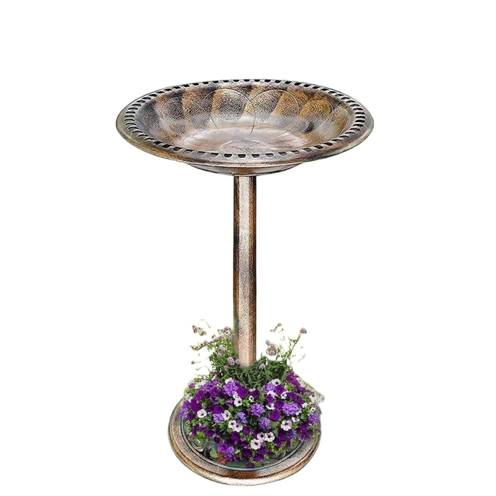 Metal Bebedero pajaros con Pie Baño for pájaros de jardín estilo antiguo | Bebes for pájaros de pie resistentes a la intemperie for césped de balcón(Gold)