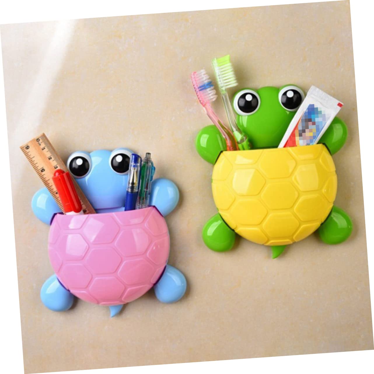iplusmile 4 Piezas Soporte para Cepillos de Dientes con Diseño de Tortuga Organizador de Pasta de Dientes y Accesorios para Baño Colocación con Ventosas