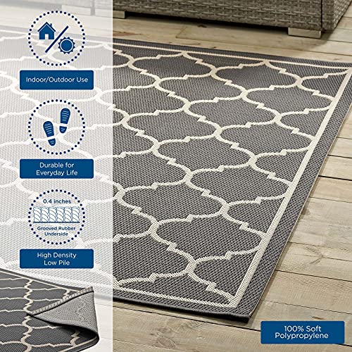 Modway Avena Moroccan Quatrefoil Trellis 4X6 Indoor And Outdoor Area Rug In Gray And Beige #TOP7