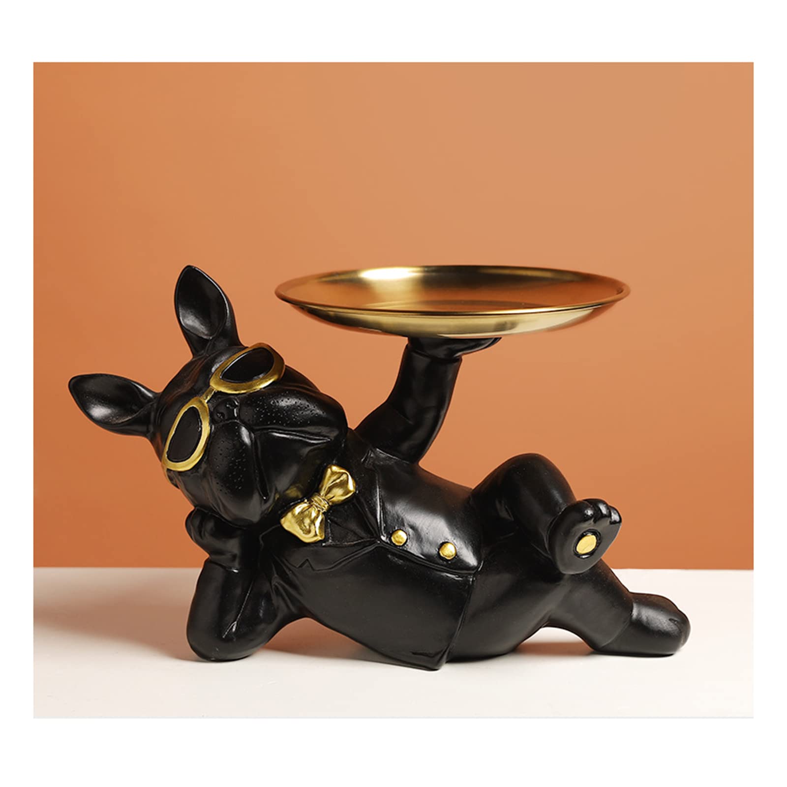 Pojemnik na klucze, klucz i odklejka, dekoracja miski na klucze w korytarzu, figurka buldoga francuskiego, ozdoba w kształcie psa skarbonki, czerwony(Black)