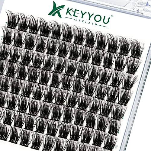 Lash Clusters 96pcs Individual Lashes Y08 D Curl 8-18MIX Cluster Lashes KEYYOU Volume Wispy Lash Extension Soft&amp;Comfortable Easy DIY at Home(Y08 D-8-18MIX)