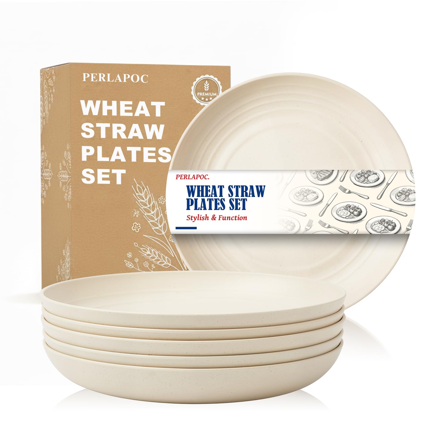 Wheat Straw Unbreakable Plates of 6,8In Kids Dinner Plates, Beige