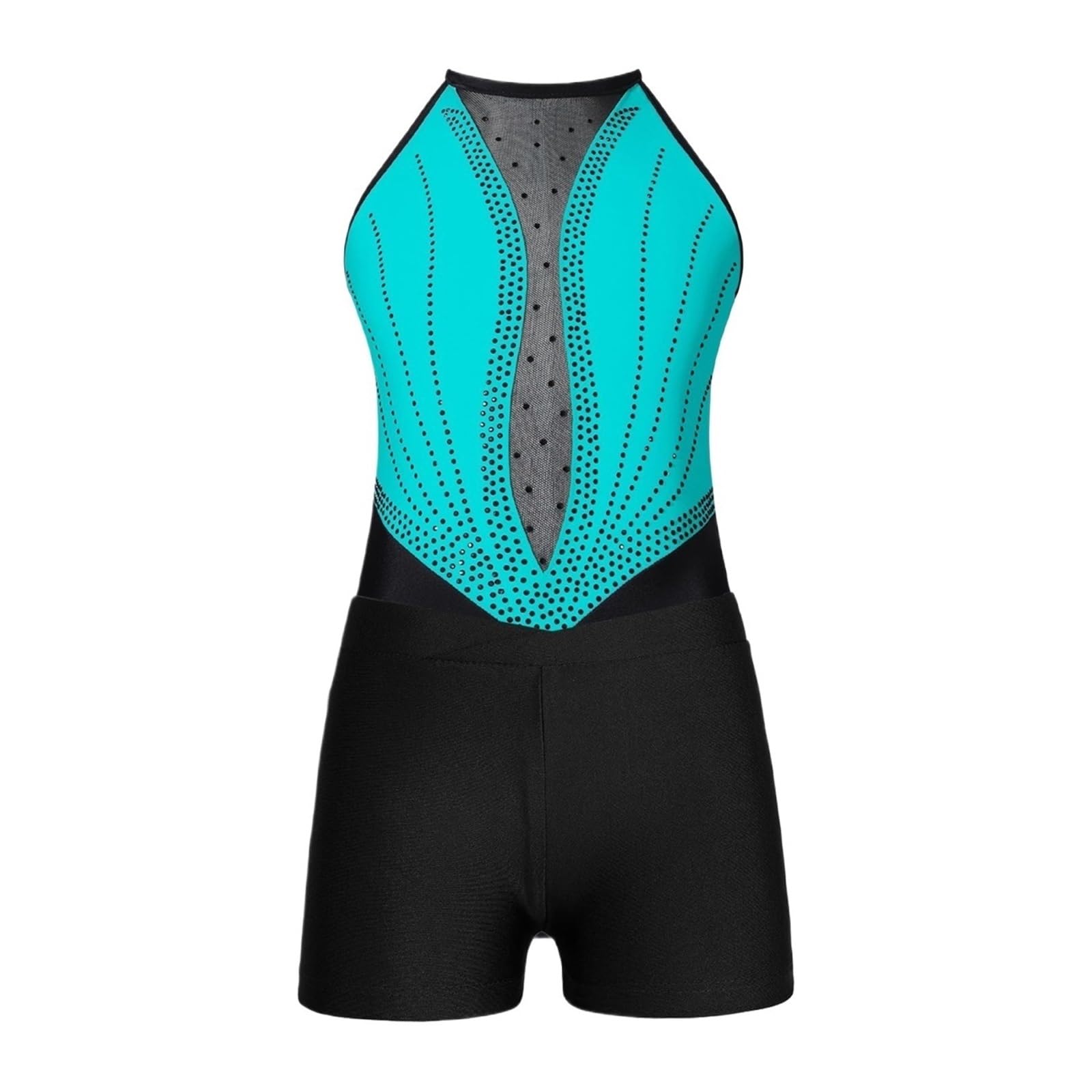 Body Ginnastica Artistica Bambina Body da Danza Classica for Bambini Tuta da Ginnastica for Bambini for Ragazze Patchwork Senza Maniche Yoga Pattinaggio Body Dancewear Outfit(Lake Green,14)