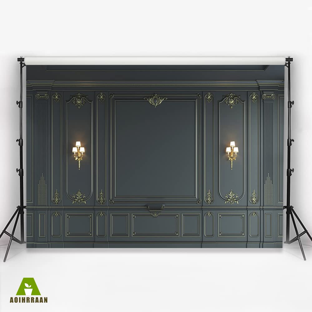Aoihrraan 3x2,5m Parete Interna Backdrop Indoor Stanza Vuota Barocco Nero Vintage Elegante Stile Europeo Fotografia Sfondo Bambini Adulto Giovane Ritratto Artistico Photo Studio Props Sfondo