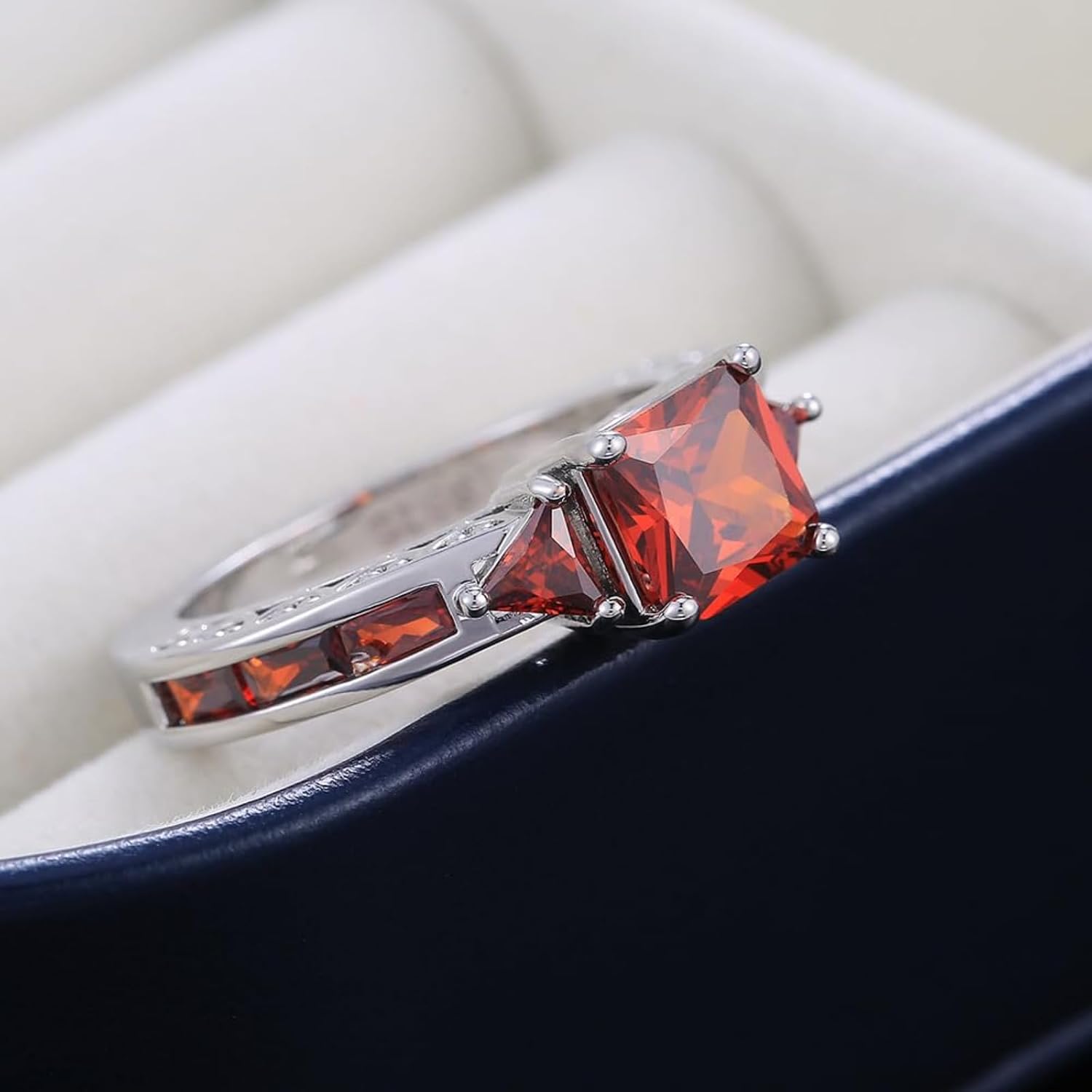 Silver Plated Princess Cut Created Amethyst Garnet Pink Topaz CZ Cubic Zirconia Filled Halo Wedding Engagement Promise Eternity Band Elegant Women's Ring for Mom Bridal Lover