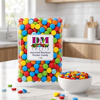 Assorted Rainbow Pucker Candy - 1.5 lbs of Fresh Delicious Sour Fruity Flavored Crunchy Candy. Perfect for Vending Machine Refills
