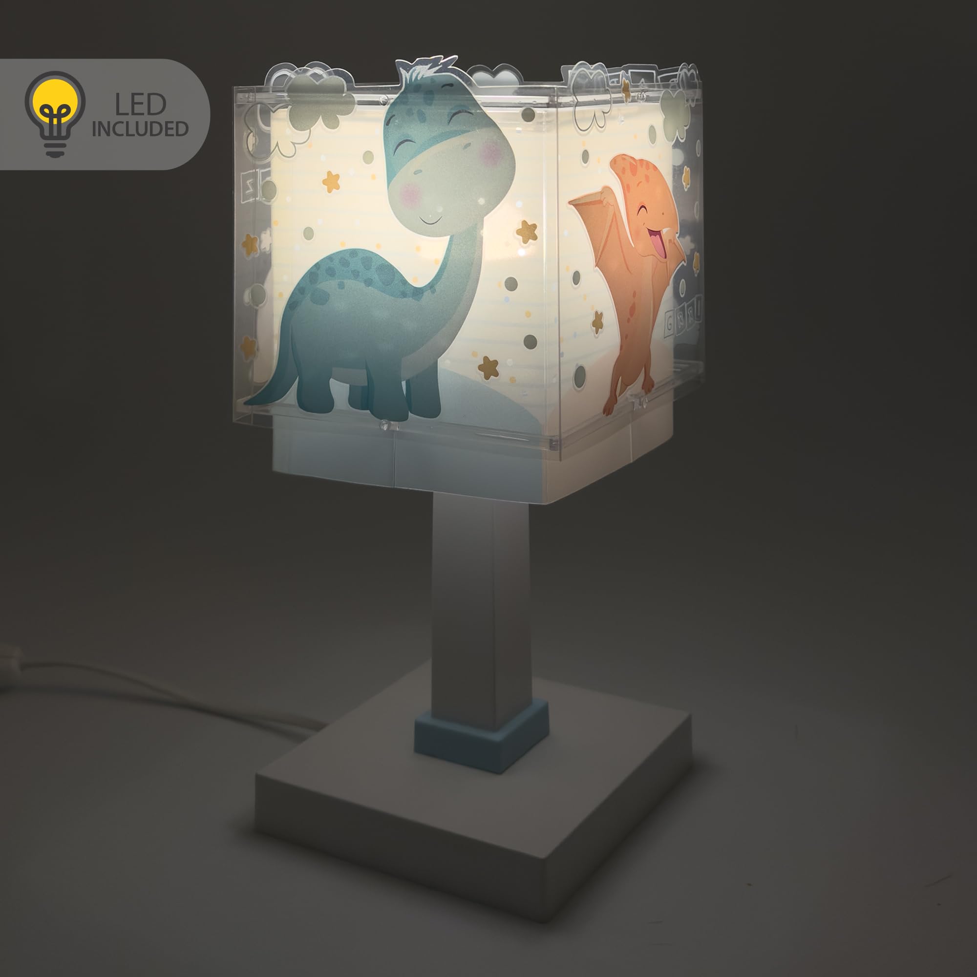 Dalber Lámpara Infantil de Mesilla Baby Dinos Dinosaurios 63451 G4 | Lámpara infantil de mesa o mesita; G4 4W LED - Bombilla incluida; Luz Quitamiedos