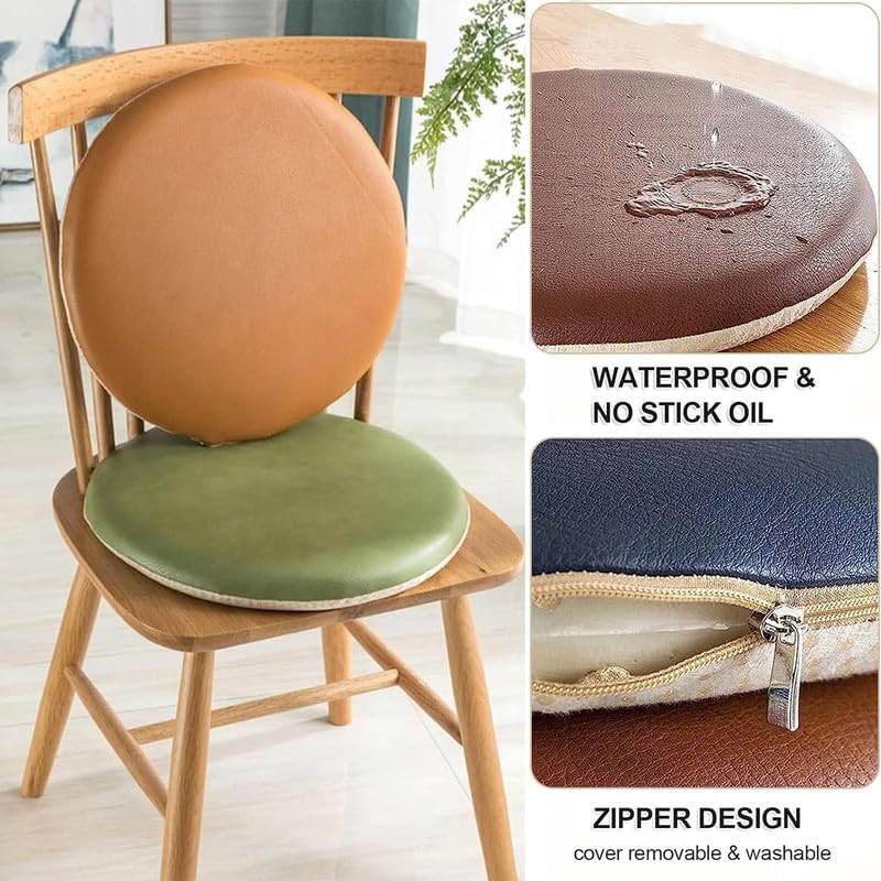 4 Pack Round Leather Chair Pads, 13.7" Kitchen Chair Pads with Non-Slip Backing, Removable Chair Cushions for Dining Chairs, Waterproof Seat Cushions for Indoor Outdoor Stool, White