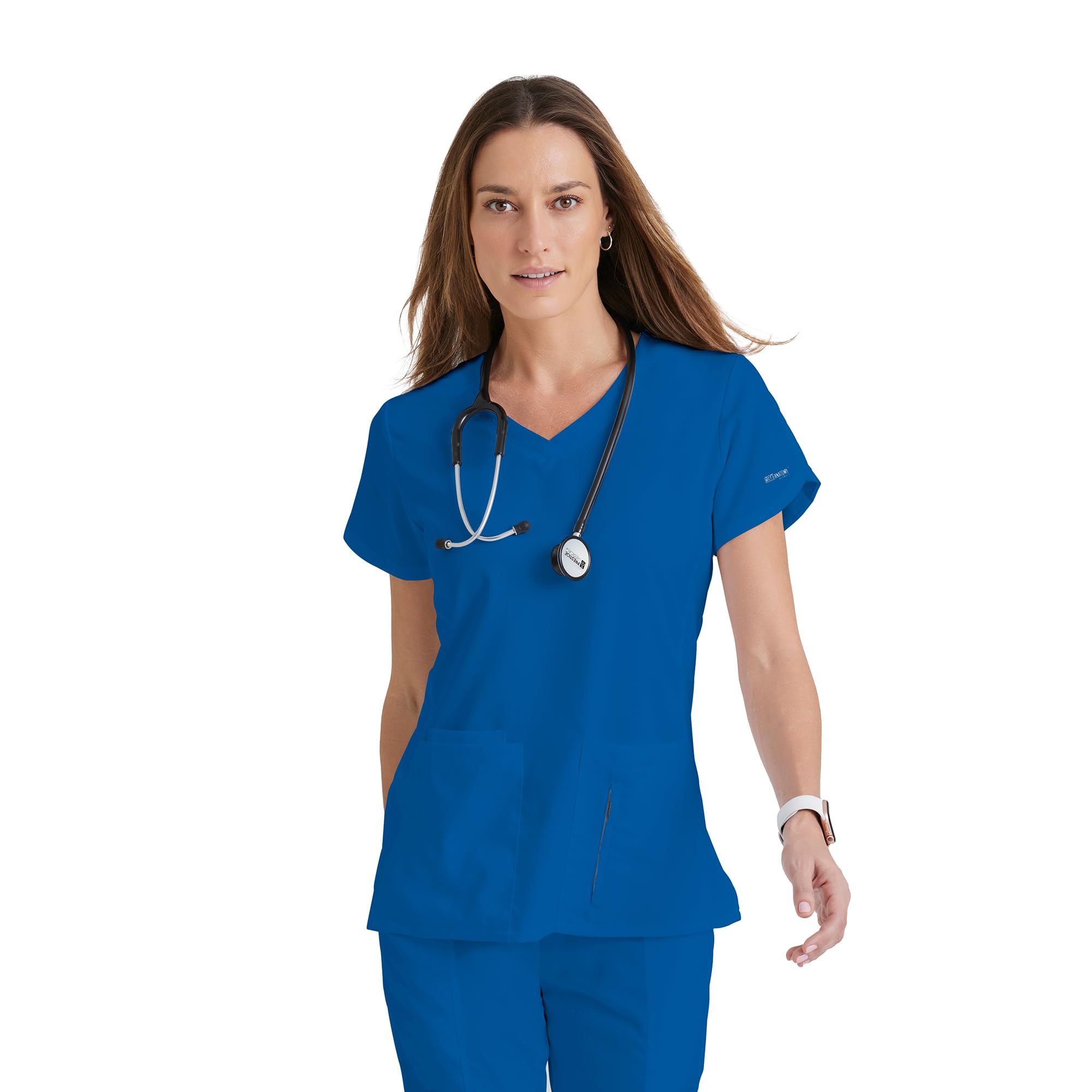 BARCO Grey's Anatomy Scrubs - Cora Scrub Top for Women, Crossover V-Neck, Fitted Back Super-Soft Women's Scrub Top, New Royal, M