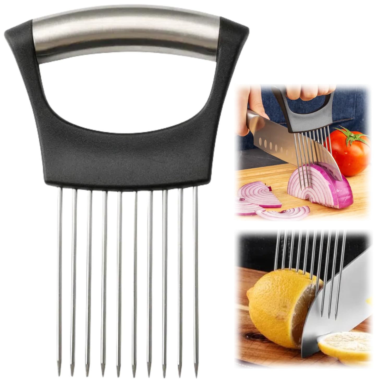 Onion Slice Holder 2024 New Stainless Steel Holder for Slicing Chopper Assistant Tool Cutter for Meat Onion Potato