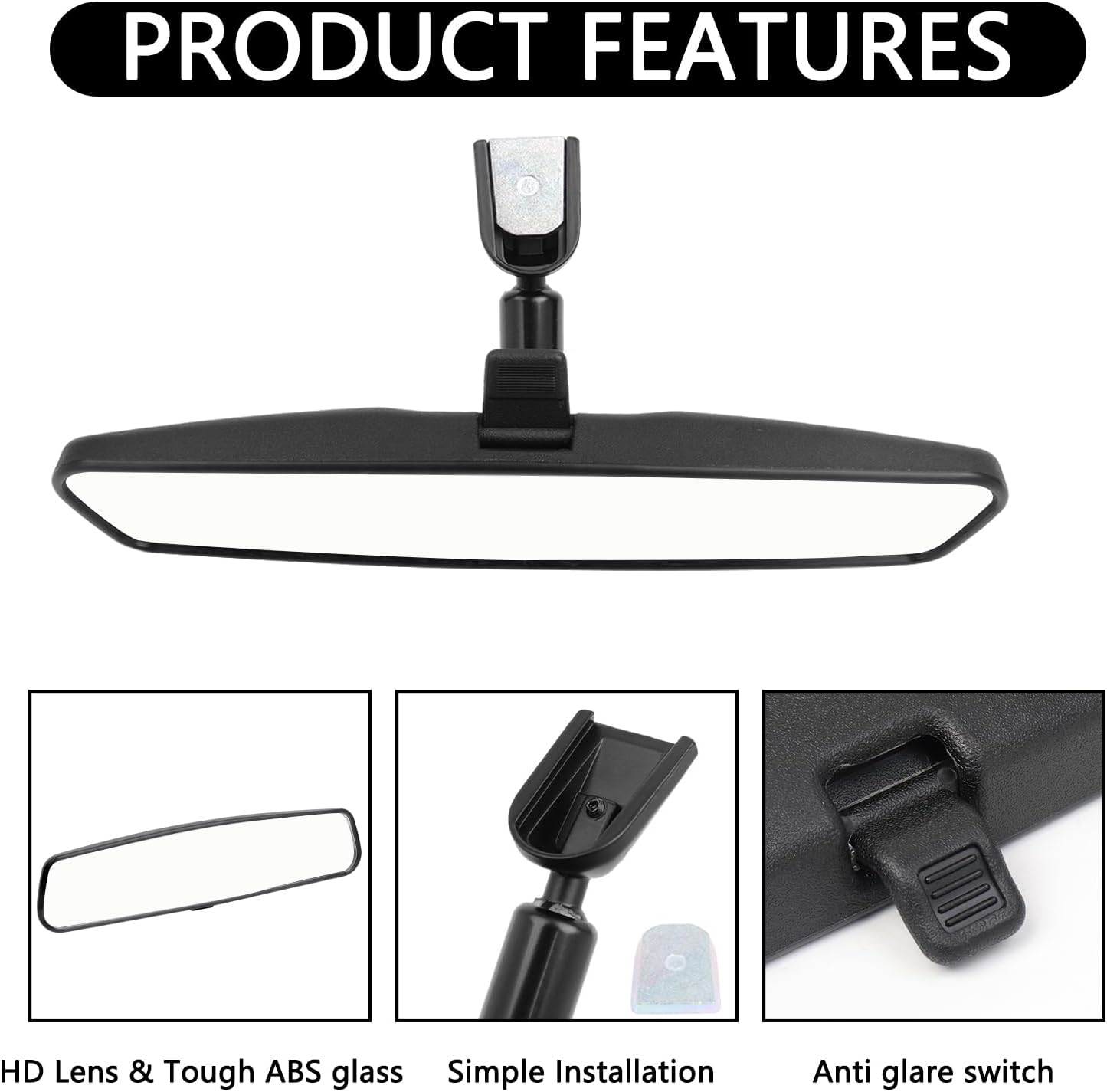 10.6” Rear View Mirror,Compatible with F-150 Focus, Honda Civic Accord, Wrangler, Kia Optima Soul Sorento,Nissan Rogue Altima Toyota Corolla Camry Tacoma, Universal Interior Day/Night Mirror