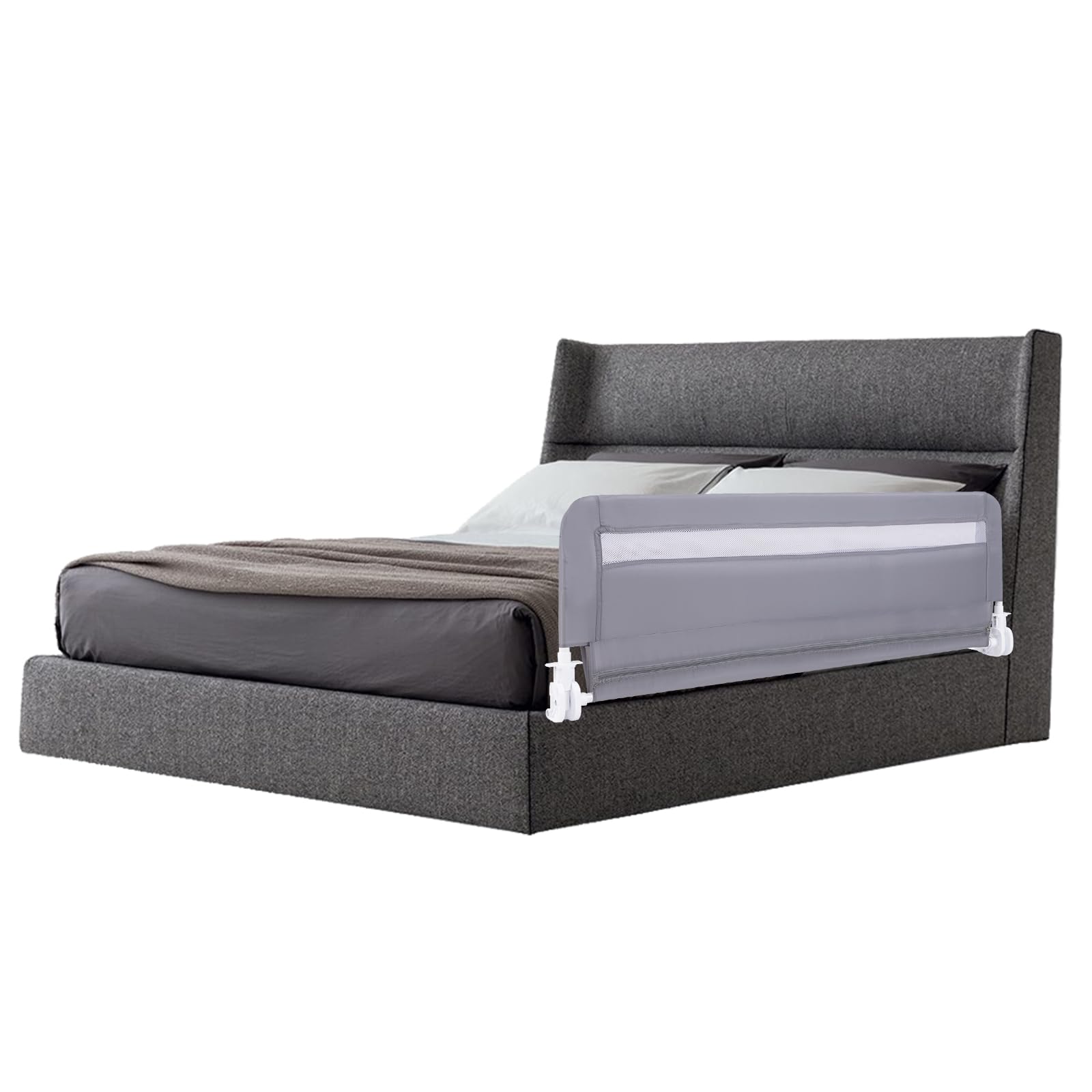 COSTWAY Sponda da Letto per Bambini 100/120 cm, Barriera Pieghevole per Letto, con Cintura di Sicurezza, Sponda di Sicurezza per Bambini, per Letti Singoli, Doppi, 100/120 x 41 x 42 cm (120 cm,Grigio)