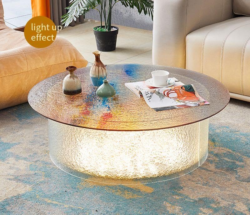 Amazon｜リビングルーム用の和らげられたガラスコーヒーテーブル虹色の