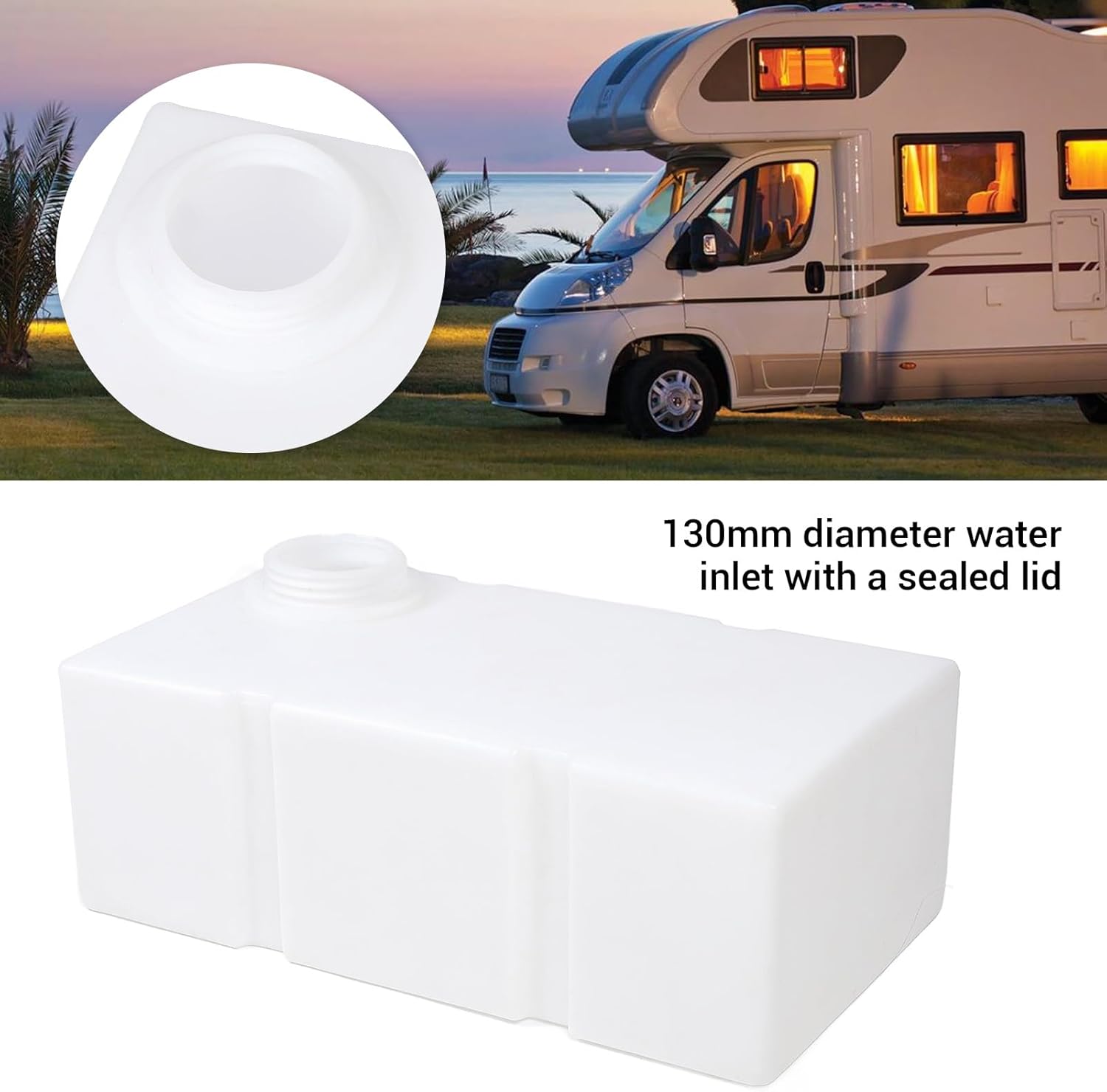 24 Gallon RV Water Tank, Food Grade LLDPE Leakproof RV Fresh Water Storage Container with 130mm Water Inlet for Trailers Camping Vehicles Yachts Boats, 31.30x17.72x11.02 Inch