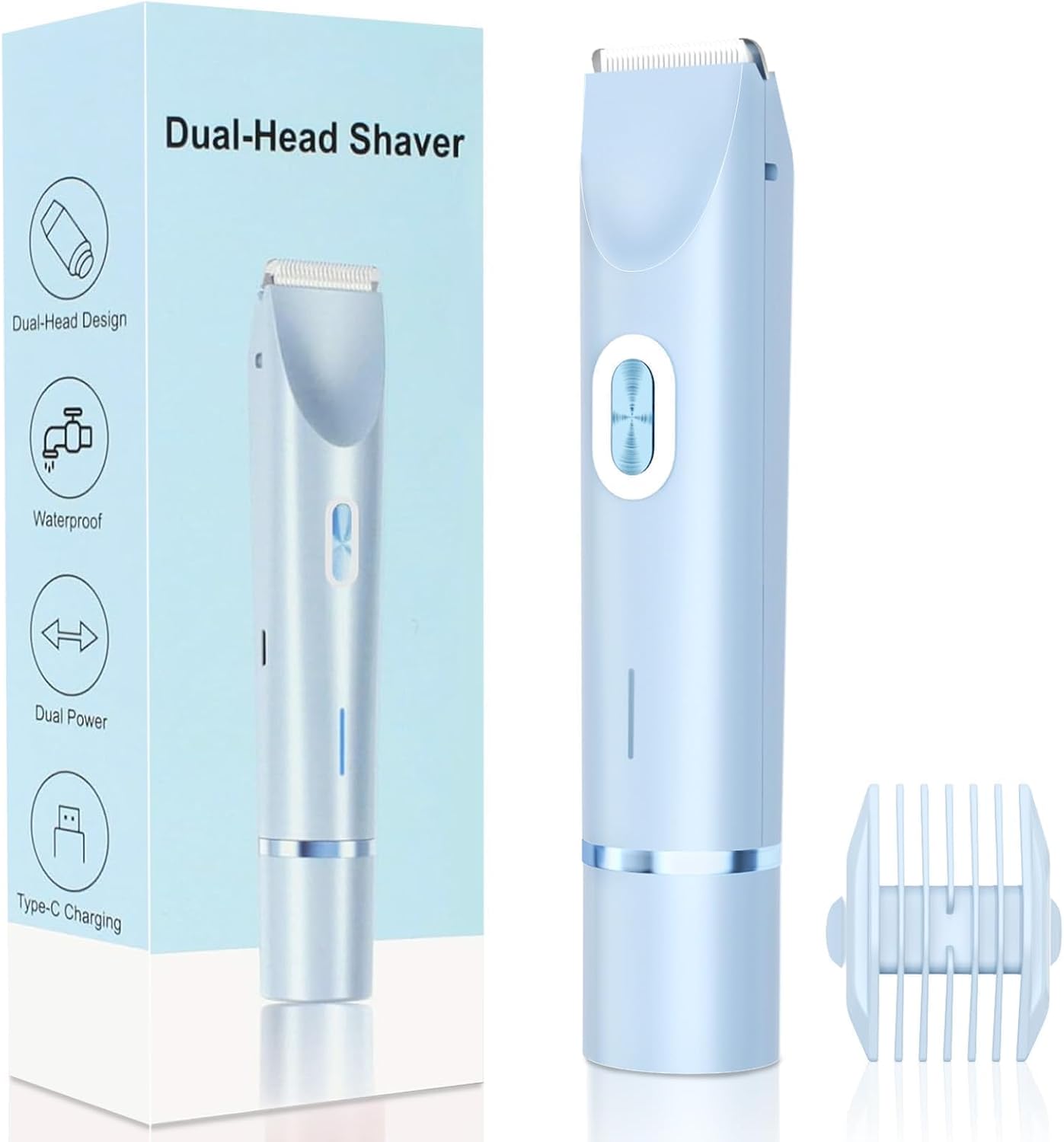 Mpotmiy 2-in-1 Electric Trimmer for Men, Dual Head Electric Razor, Waterproof Painless Bikini Shaver, Pubic Hair Trimmer for Private Area & Body Hair, Gifts for Men Women, Fathers Day Gifts，Blue