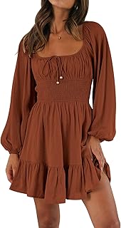 LILLUSORY Women's Long Sleeve Mini Cottagecore Dresses 2026 Fall Outfits Square Neck Casual Flowy