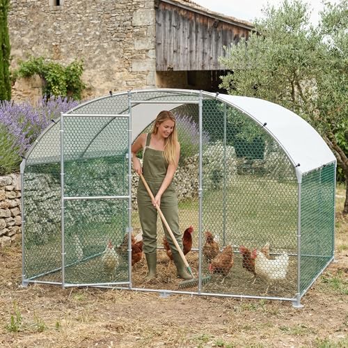 YRHome 3x2x2m Freilaufgehege Hühnerstall Haustierkäfig aus Metall Geflügelstall Hühnerhaus Bogenform Design mit Sonnenschutzdach Winterfest für Hühnerkäfig Haustierkäfig Vogelkäfig Kleintiere