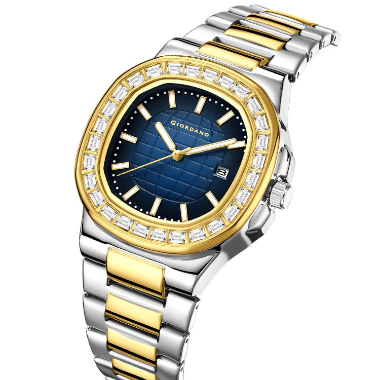 Image of Giordano Luxury Watch for Men with Textured Dial, Crystal Bezel, Date Display and Stainless Steel Strap