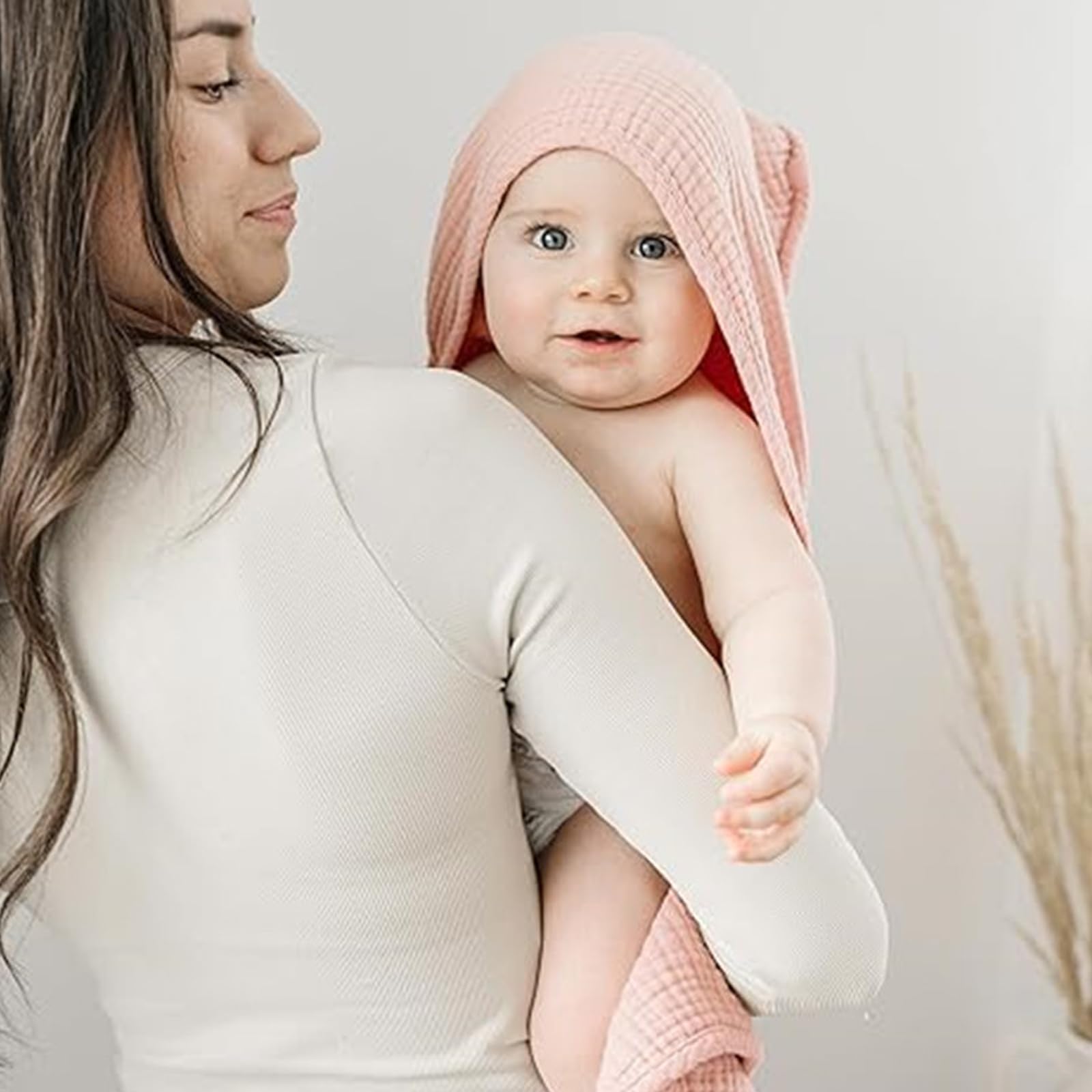 Lot de 2 serviettes à capuche pour bébé – Couverture en gaze de coton, super douce et absorbante pour l'heure du bain, photo de nouveau-né,