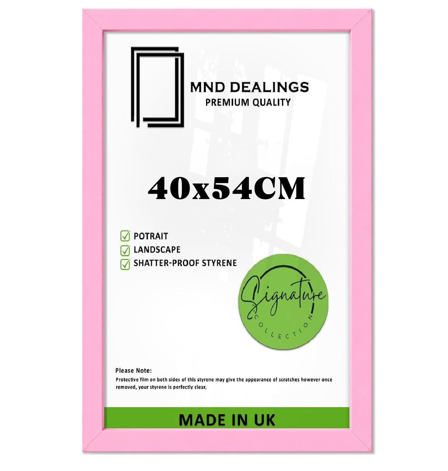 MND Dealings Black 40x54cm Poster Frame - Premium MDF Wood with UV-Protective & Non-Reflective Perspex - Modern Wall Mount Picture Frame for Home & Office Decor-[Pink]
