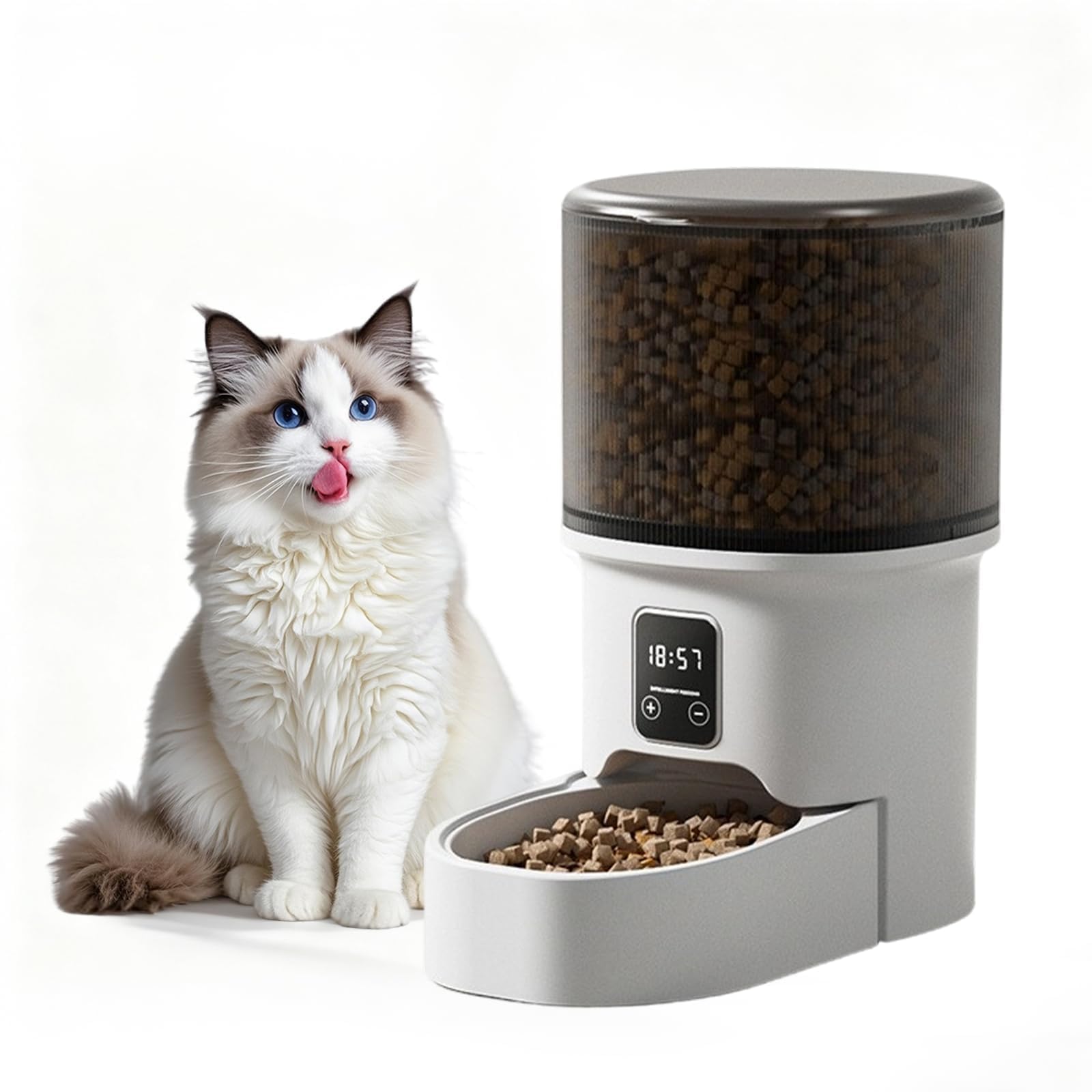 Automatic Cat Feeder with Programmable Timer, 4L Pet Feeder for Cats and Small Dogs with Stainless Steel Bowl, 6 Meals Daily, Dual Power Supply, Easy to Clean Dry Food Dispenser - Black