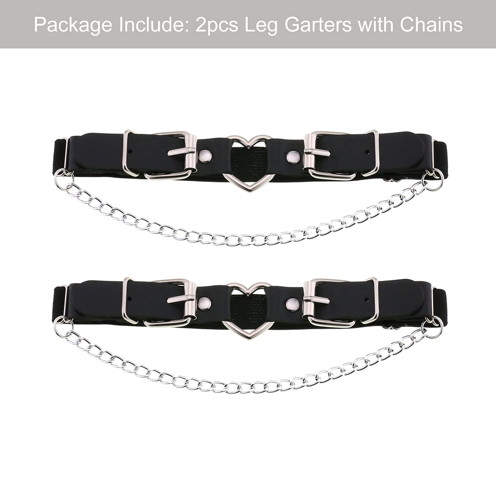 2PCs Leather Leg Garter with Chains, Elastic Rock Heart Thigh Garter for Women