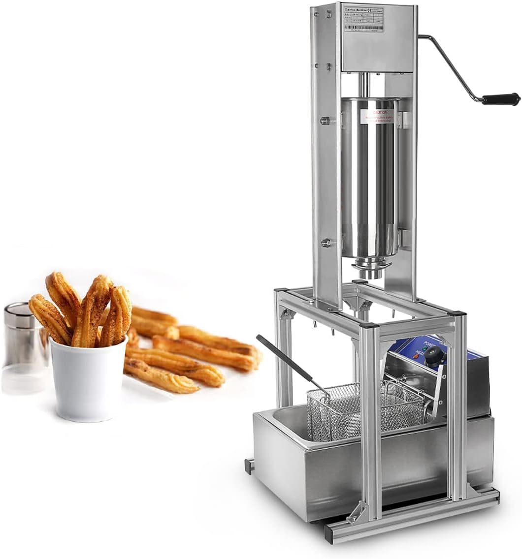 Machine à Churros Manuelle de 5 L, Machine Verticale à Beignets espagnols avec friteuse de 6 L, remplisseuse de Beignets en Acier Inoxydable pour Usage Commercial ou Domestique.