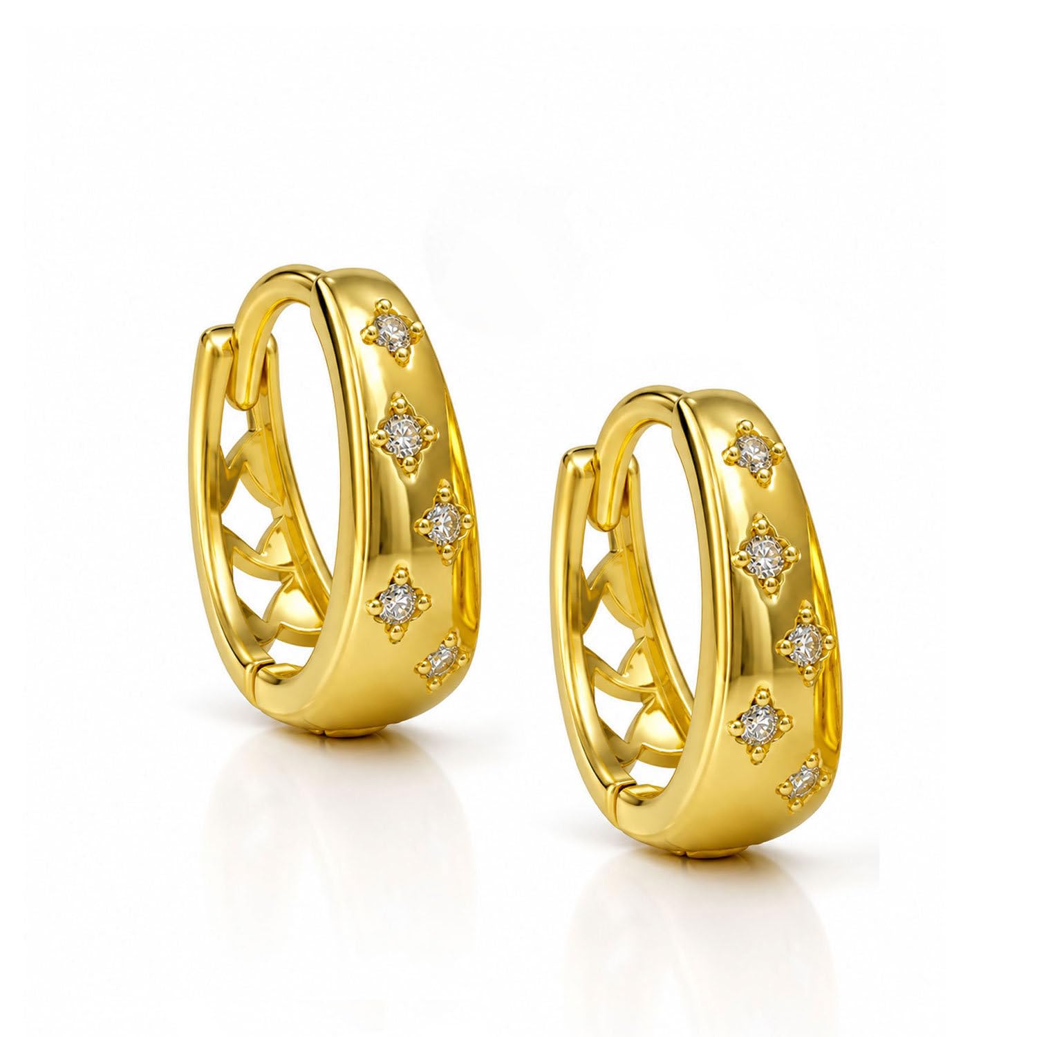 vama FASHIONS 18K Gold Plated CZ Stone Studded Huggie Hoop Bali Earrings Thick Kaju Ear Piercing Small Lightweight Earring For Mens-picture-32