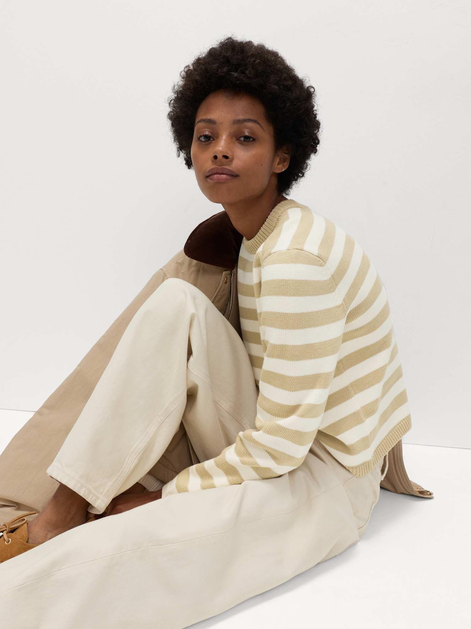 Marks & Spencer Donna a Righe Corto Maglione Ricco di Cotone – vestibilità Regolare