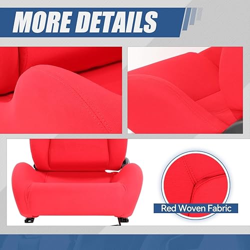 Miniatura 4 de Par de asientos de carreras universales reclinables con deslizadores de montaje lateral y soporte para arnés de 4 puntos, 35 pulgadas de alto x 21.5