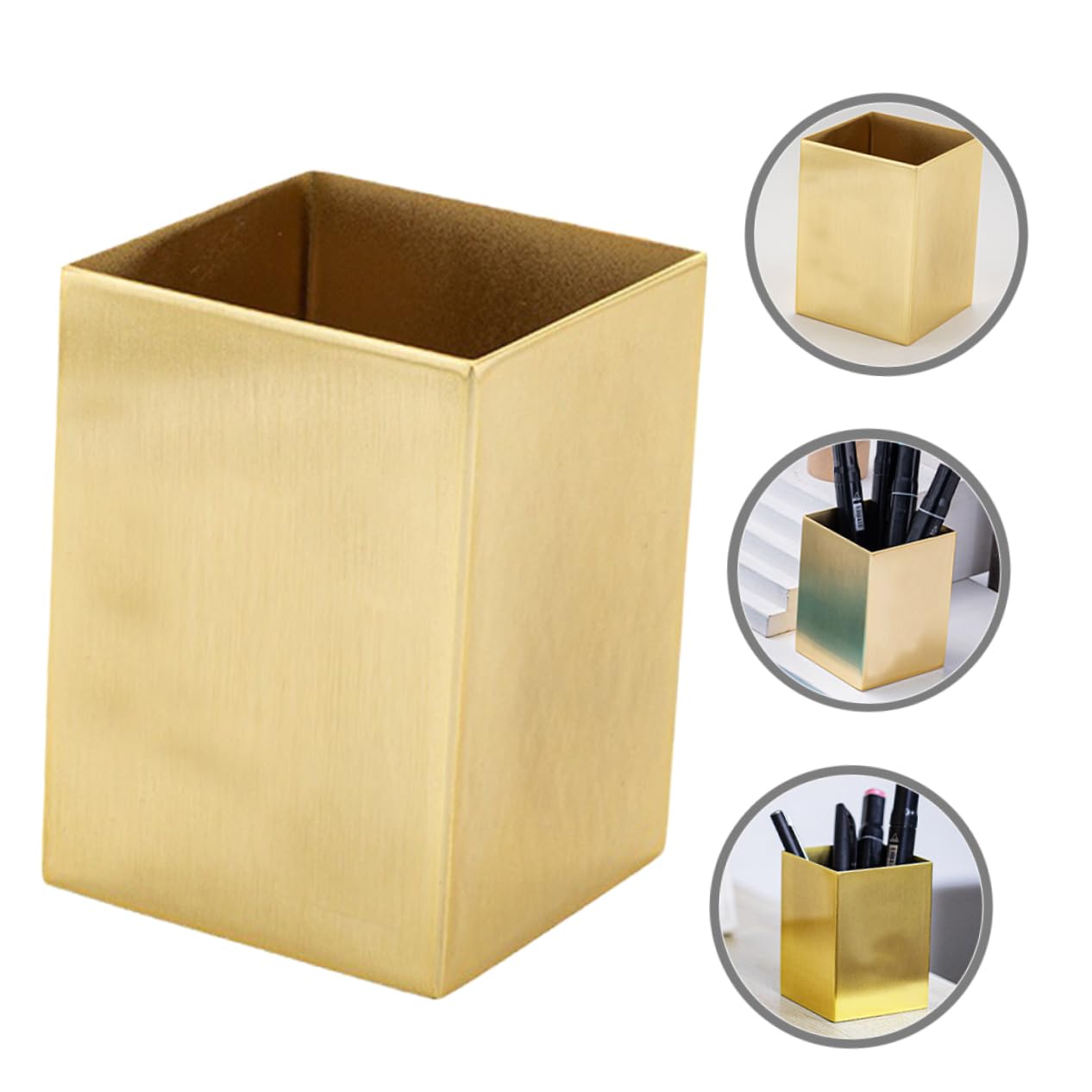 Portalápices Organizador de Bolígrafos y Brochas de Maquillaje de Acero Inoxidable Dorado para Escritorio Estructura Resistente