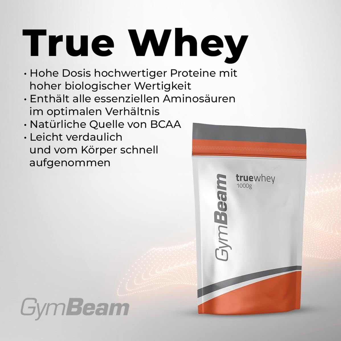 True Whey Protein Pulver (WPC Eiweißpulver) – schonend filtriert, bis zu 23 g Eiweiß für den Muskelaufbau, hohe biologische Wertigkeit, Aminosäuren – GymBeam (1000 g, Vanille)