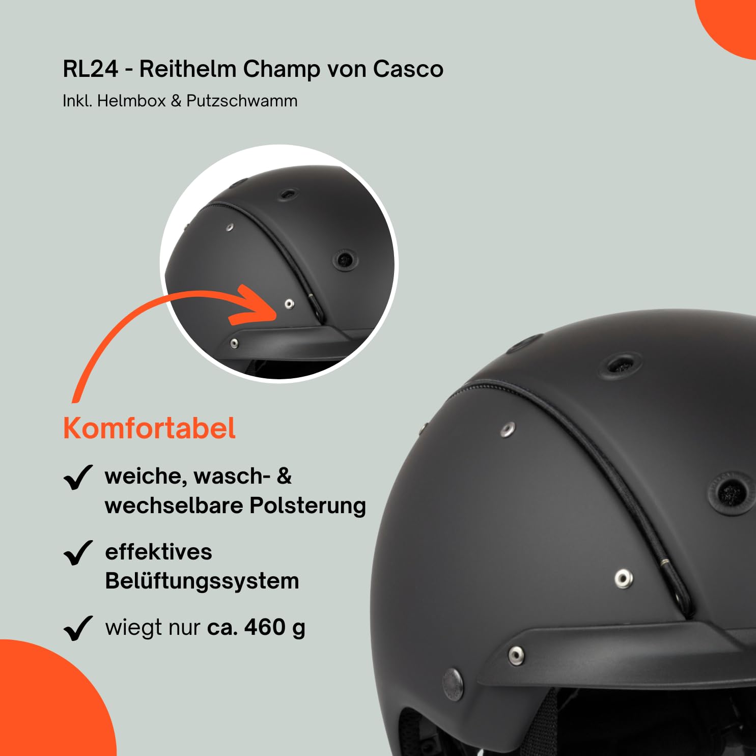 RL24 - Reithelm Champ von Casco inkl. Putzschwamm & Helmbox – Reitkappe Damen, Herren & Kinder – leicht, optimal belüftet & Perfekter Sitz – Reiterhelm in vielen Farben & Größen