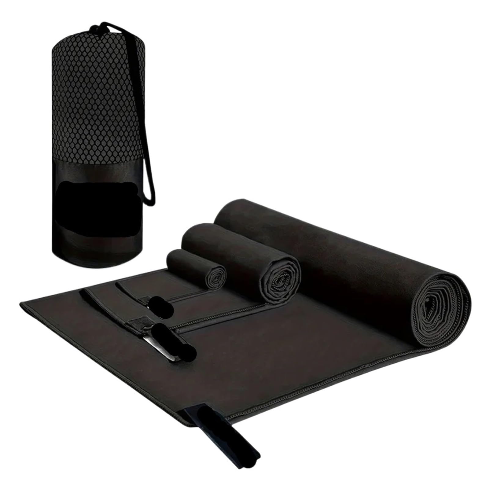 Toalla Deportiva de Secado rápido de 3 Piezas, Multifuncional, for Viajes, natación, Yoga, Ultra Suave, Ligera y súper Absorbente, Material de Microfibra for Gimnasio. Toalla Microfibra(Black)