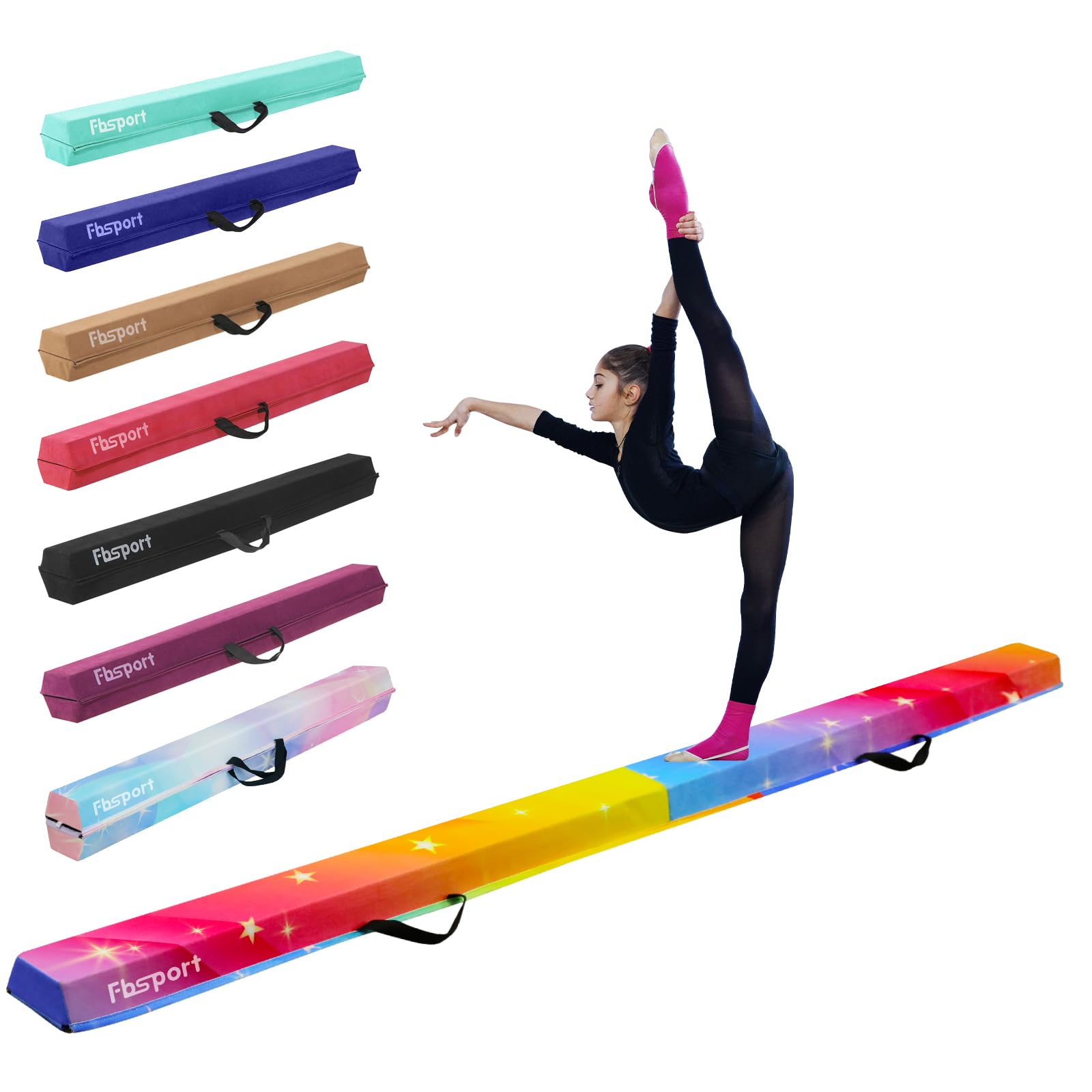 FBSPORT 8/9/9.5/10ft Balance Beam: Folding Floor Gymnastics Equipment for Kids Adults,Non Slip Rubber Base,Gymnastics Beam for Training,Practice,Physical Therapy and Professional Home Training