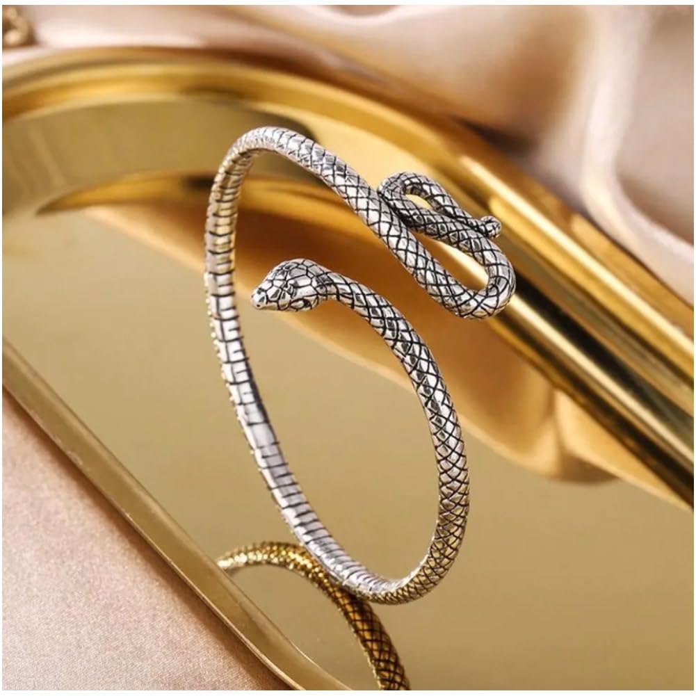 Vintage Sterling Silver Snake Shape Personality Temperament Trend Animal Snake Cool Style Bracelet